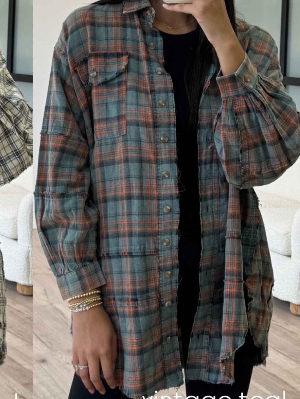 Shop Talulah Vintage Teal Womens Plaid Oversized Flannel Tunic